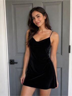 Banana Republic Black Velvet Cowl Neck Slip Dress Mini XS